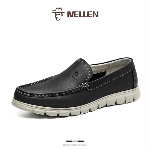 MELLEN high-end brand Doudou shoes men's new first-layer cowhide business casual leather shoes one-leg professional suit men's shoes black 41