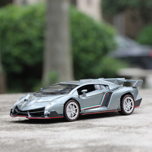 MECHILE car model children's toy car model alloy simulation car with door opening sound and light pull-back car Lamborghini - silver gray 1:32