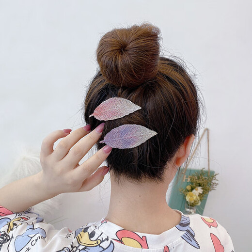 Yanxiang Korean style broken hair clip, fresh girly embroidered leaf bangs clip BB clip, elegant gradient broken hair clip, side clip, leaf style hair clip, 3-piece set