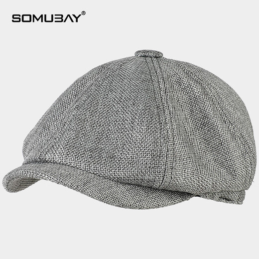 SOMUBAY hat men's spring and autumn beret middle-aged dad British retro progressive hat octagonal hat newsboy hat men's four-season hat gray one size fits 56-61CM
