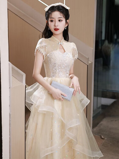 Ayub color banquet evening dress for women, high-end niche, light luxury, hosting art exams, can be worn at ordinary times