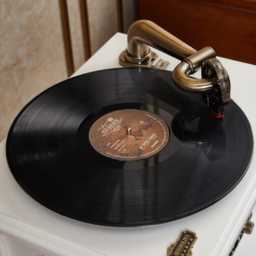 SHENGLINA American solid wood gramophone retro vinyl record player nostalgic national old-fashioned antique large speaker living room audio European record player white copper speaker + subwoofer