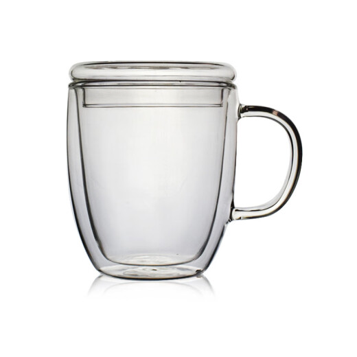 erisi glass cup with lid, transparent creative milk cup, resistant coffee cup, household water cup, double-layer water cup with handle, 380ML (with lid)