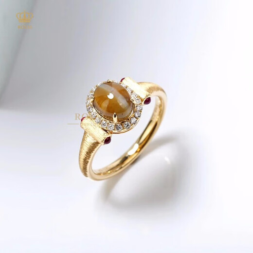 ROYALPICK gold and green cat's eye ring 2.54 carat oval honey color retro gift for girlfriend and wife's day birthday gift 2 carat cat's eye ring (customized and shipped in 10 days)