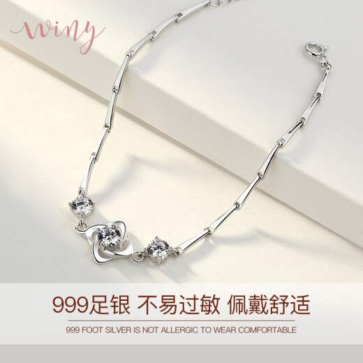 The only silver bracelet for women, four-leaf clover couple bracelet, 999 pure silver, fashionable silver jewelry, simple Japanese and Korean version, gift to student best friend, girlfriend, birthday, New Year gift with certificate Yueduo