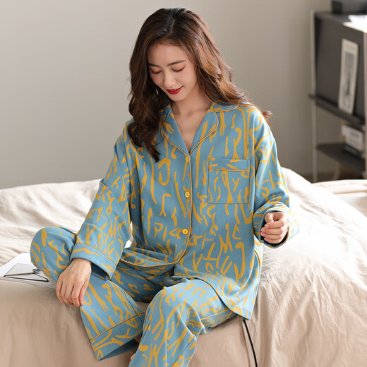 三枪睡衣女春秋季纯棉长袖时尚家居服秋天可外穿甜美时尚休闲全棉套装 9227# 2XL 女(建议140-160斤)