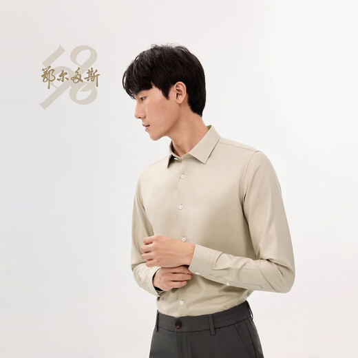 Ordos 1980 senior business spring mulberry silk simple and elegant men's long-sleeved shirt Populus euphratica 2XL 185/104A