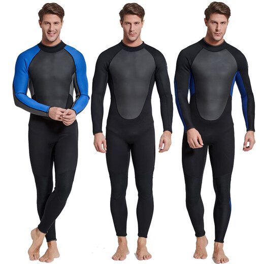 SBART one-piece wetsuit 3mm thick material warm and cold-proof snorkeling suit winter swimming men's swimsuit wetsuit fishing suit 1130 all black 2XL (185-190cm, 160-190Jin Jin equals 0.5 kg)