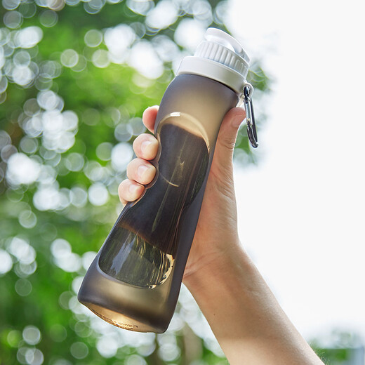 RYBACK Portable Sports Bottle Folding Silicone Water Cup Outdoor Drinking Bottle Cycling Running Mountaineering Anti-fall and Anti-leak Soft Water Bottle White 500ml