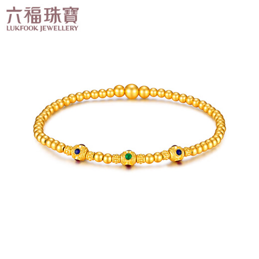 六福珠宝  福满传家系列足金鎏彩工艺圆珠黄金手链手串 计价 F63TBGB0075 6.98克(含工费1047元)