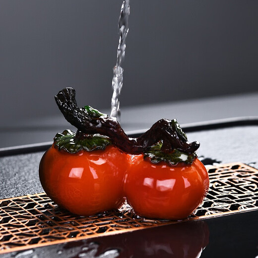 Xiangye Tea Pet Decoration Color Changing Persimmon Boutique Creative Tea Set Accessories Temperature Sensing Water Change Color Tea Play Can Be Raised Tea Table Tea Tray Kung Fu Tea Set Decoration Color Changing Tea Pet - Good Persimmon in Pair (Red)
