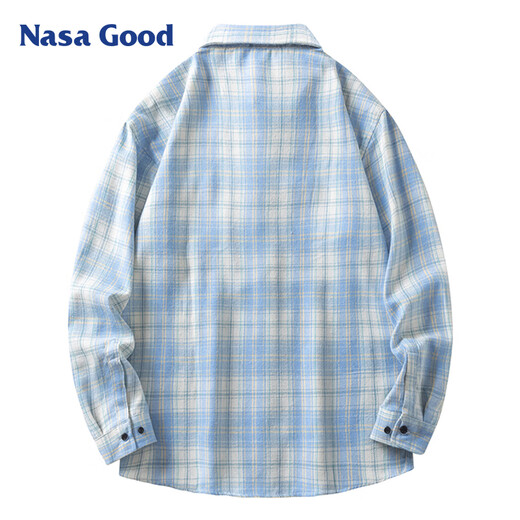 NASA GOOD long-sleeved shirt men's spring and autumn Korean style trendy plaid shirt youth casual loose jacket blue 2XL