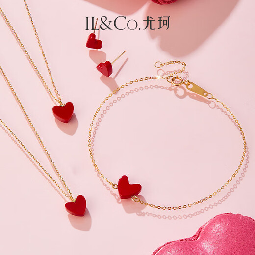 IL&CO Youke 18K gold small red heart necklace women's love set clavicle chain for girlfriend's birthday and Valentine's Day gift small red heart necklace