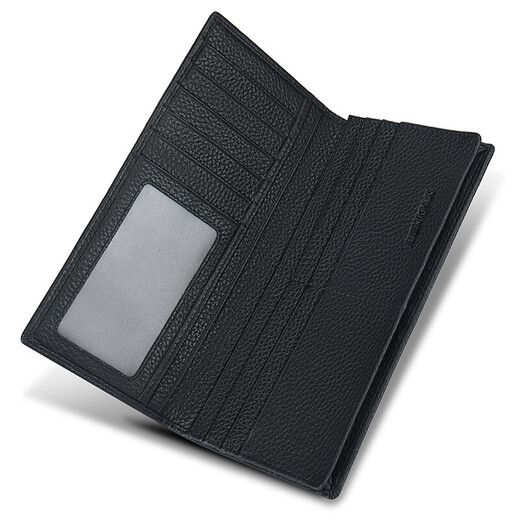 稻草人（MEXICAN）钱包男长款 头层牛皮钱夹 大容量两折时尚皮夹卡包男士新款手包 暗隔带拉链款-黑色