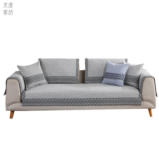 Jingdu new Chinese solid wood sofa cushion cotton and linen thickened sofa cushion 123 combination sofa cover non-slip sofa cushion cover modern Chinese style-khaki 90*210cm