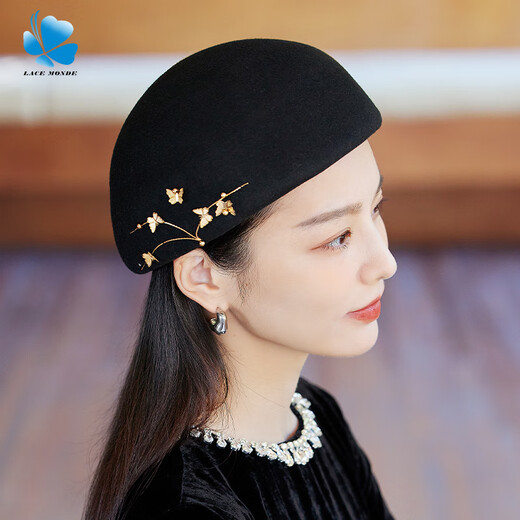 Lanshimengdai 2024 Autumn and Winter Warm Wool Wool Butterfly Beret Elegant Retro Painter Hat Western Fashion Curly Beret Elegant * Khaki (High Quality - 100% Wool) One Size for Adults (Hidden Adjustment 56-57.5cm)