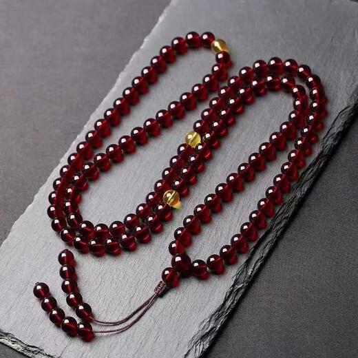 Luxurious natural Burmese blood amber 108 Buddha beads beeswax bracelet purified water amber bracelet multi-circle men's and women's round bead necklace 6mm blood amber 108 Buddha beads with certificate