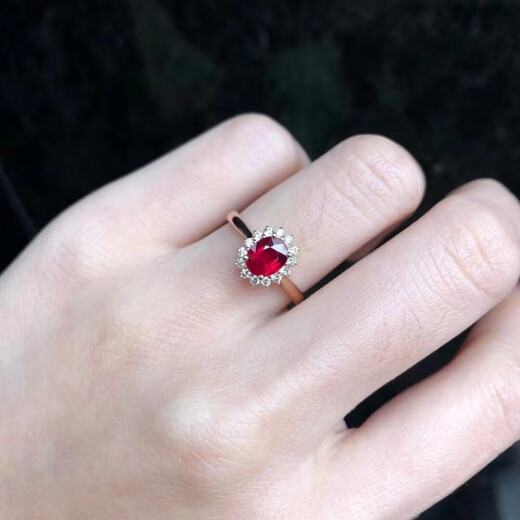 Mai Bao Fang Bi, Xi ring light luxury retro Japanese red rose gold artificial ruby female inlaid with diamond pigeon blood red ruby ring opening adjustable