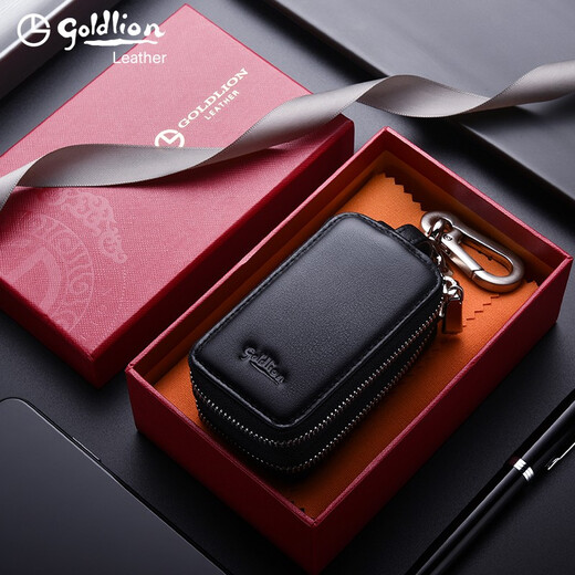 金利来（Goldlion）钥匙包男士真皮汽车通用男女式多功能大容量二合一拉链腰挂锁匙包 黑色【官方授权-假一罚十】