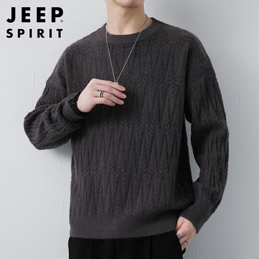 JEEP SPIRIT Jeep Sweater Men's Autumn and Winter Korean Style Sweater Men's Corrugated Sweater Bottoming Shirt Medium Gray XL