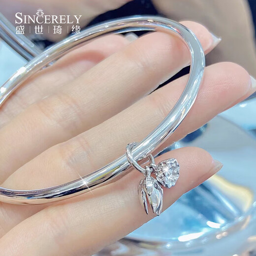 Shengshi Qiyuan (SHENGSHIQIYUAN) pt950 platinum bracelet for women, platinum two worlds, platinum bracelet for women, solid glossy bracelet for girlfriend, 40-42 grams, inner diameter 52mm, thickness about 3.5mm