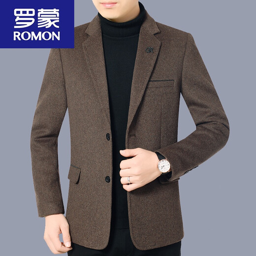 
ROMON Spring and Autumn Woolen Casual Suit Men's Middle-aged Spring and Autumn Woolen Blazer Dad Single Thickened Top 82020 Gray M 170