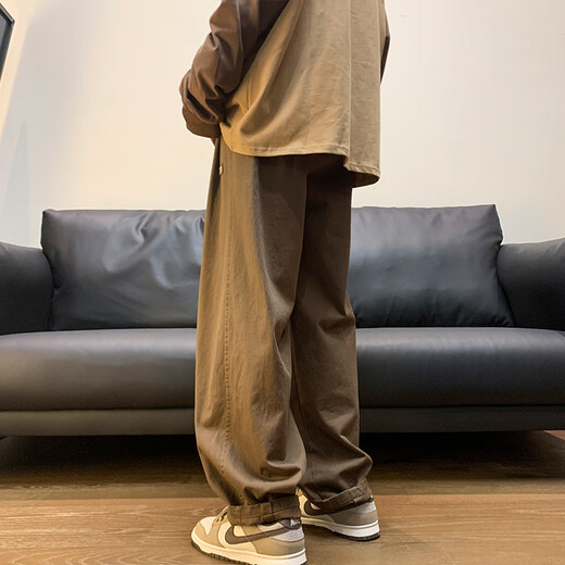 Main idea (ZHUYIFAN) fat man large size 230 Jin Jin is equal to 0.5 kg men's straight autumn and winter overalls trendy brand large size straight wide leg casual pants K1477 coffee color M (165) 90-110 Jin Jin is equal to 0.5 kg can be worn