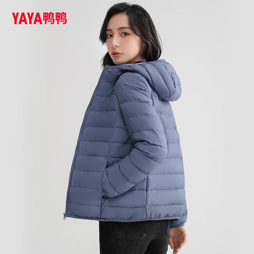 Yaya (YAYA) Tong Liya's same style thin down jacket for women new autumn and winter casual short hooded warm lightweight Korean style jacket haze blue XL