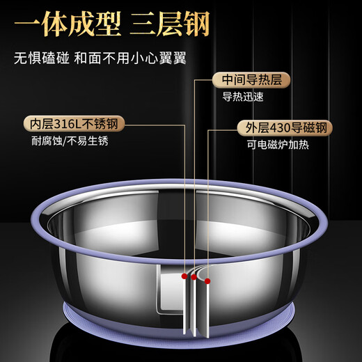 Laberton food-grade 316L stainless steel and basin with lid for household large-sized kneading basin kitchen sink soup basin inner diameter 36cm (316L stainless steel three-layer steel)