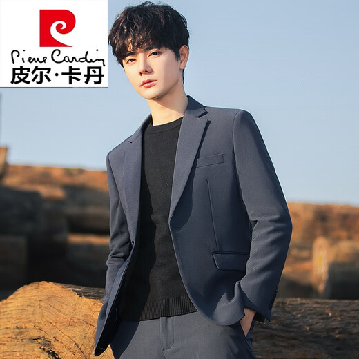 Pierre Cardin casual suit men's suit spring and autumn high-end Korean style handsome coat small suit single-piece top knitted black suit (top + pants) L recommendation (120Jin Jin is equal to about 0.5 kg)