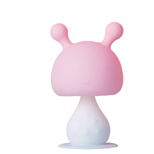 Yoshida Hisamori JTOSEN teether baby teething chewing pacifier stick teether toy newborn baby silicone mushroom can be boiled pink + storage box + anti-drop chain