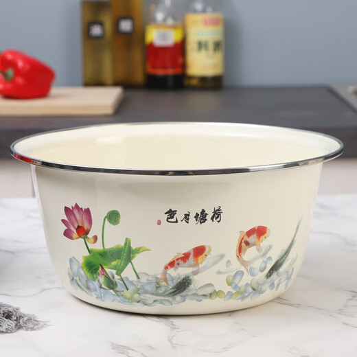 Oulijia enamel enamel basin and basin kneading basin old-fashioned enamel basin large hair basin flavor bucket kitchen sink 32cm lotus pond moonlight