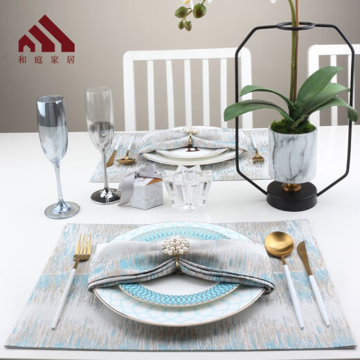 Heting Home Nordic Hotel Western Placemat Household Red Insulated Mat Dinner Plate Mat Anti-scalding Anti-slip Cloth Placemat High-end Table Mat Beda-Blue Placemat 1 piece (32*45CM)