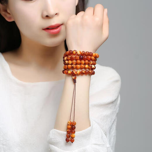 KHSK natural old beeswax tiger skin pattern Russian amber 108 Buddha beads bracelet necklace scented bracelet strong fragrance 6mm