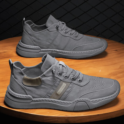 Cloth shoes men's summer breathable soft sole lightweight work shoes one-leg canvas shoes non-slip wear-resistant men's casual shoes T07 gray 40
