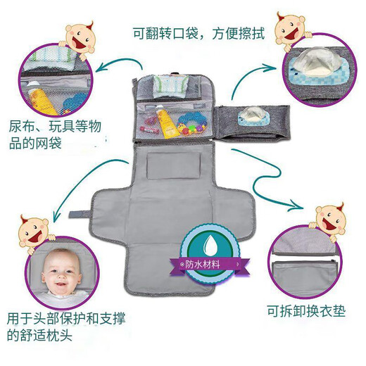 CLCEY cross-border maternal and child products baby bedwetting diaper changing pad multifunctional portable waterproof changing diaper pad in stock 1 piece gray