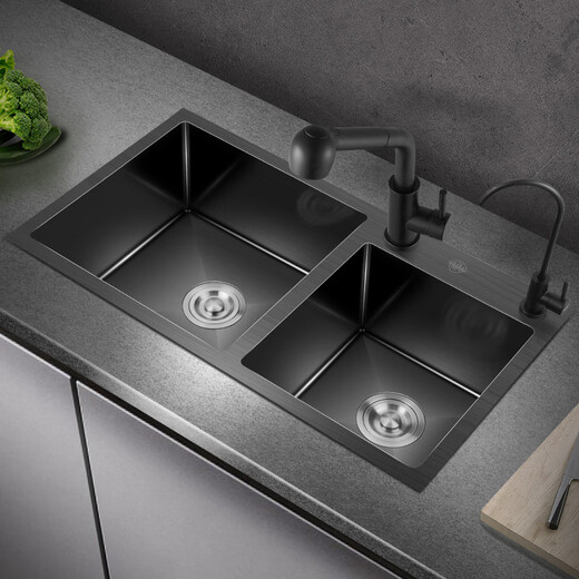 
PULT Black Kitchen Washing Basin 304 Stainless Steel Nano Sink Double Sink Vegetable Sink Hand-made Basin Dishing Basin Deluxe Full Set (with 6193 Faucet) 780x430