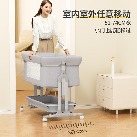 Trimigo multifunctional crib, movable baby bed, newborn bed, splicable large bed, sleeping artifact, newborn gift, khaki (universal wheel + mosquito net + changing table)