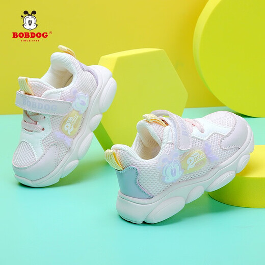 BOBDOG girls functional shoes autumn and winter new velvet toddler shoes soft sole children 2 years old 3 second cotton sports shoes boys baby shoes light pink double mesh BBB201 20 shoe inner length 14.3cm