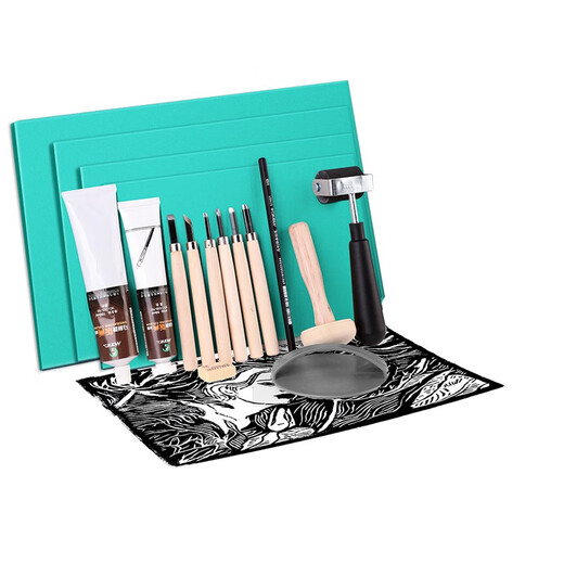 Marley Brand Printmaking Tool Set Ink Carving Knife Board Drawing Engraving Version Children's Beginner Special Rubber Plate Complete Set of Printmaking Materials A5 Engraving Board 2 Pack + Beginner Printmaking Tool Set Printmaking