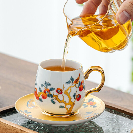 Gold inlaid jade, mutton fat jade porcelain pair of cups, modern simple gold-painted European-style household fruit tea cup, Kung Fu tea set accessories gift box, good things are coming, gold-painted pairs of cups