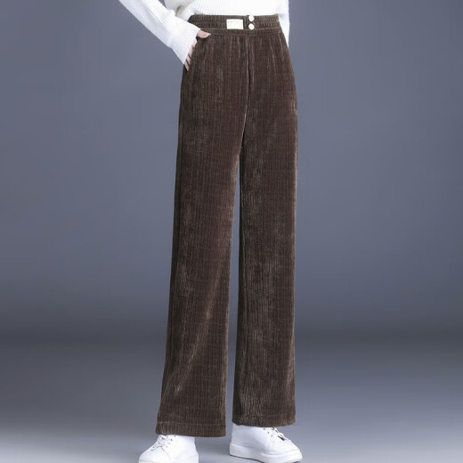 Jamie's Corduroy Pants Women's Loose Wide-Leg Pants Women's Corduro Pants Chenille Velvet Thickened Casual Women's Pants Autumn and Winter New Brown Color - No Velvet 6XL (Recommended 191-230Jin [Jin equals 0.5 kg])