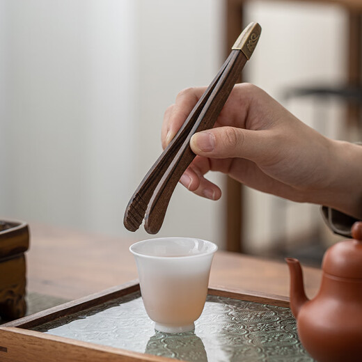 Shangfu Ebony Solid Wood Tea Clips for Drinking Tea, Tea Cup Clips, High-end Non-Slip Tweezers, Tea Spoons, Kung Fu Tea Set Accessories HZ-Ebony Tea Clips-Type 1