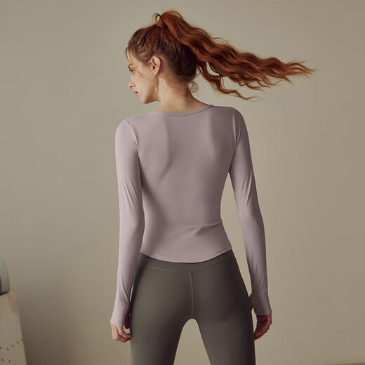 LULU CENTURY Yoga tops with chest pads for women, slim-fitting sports long-sleeved Pilates training quick-drying breathable fitness clothes for women, green XXL