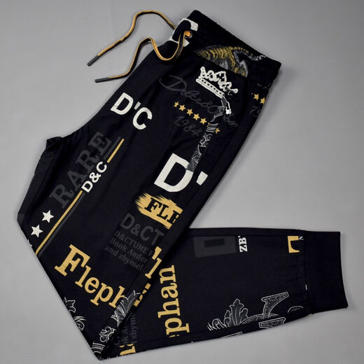 Simple square pattern plaid trousers for men new fashion trend printed men's trousers with drawstrings and drawstrings for men's elastic #6629 black 28 100-110Jin Jin is equal to 0.5 kg