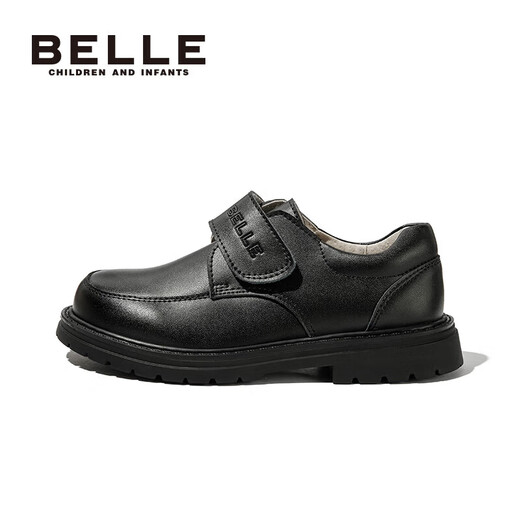 Belle children's shoes boys leather shoes cowhide student performance shoes boys performance shoes spring and autumn single shoes for middle and large children black 32