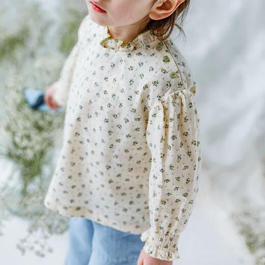 Happyology British children's floral shirt pure cotton long-sleeved British shirt girls spring and autumn cute top Little Wild Flower 86 (86cm)