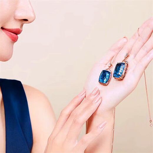 Haikai Necklace Women's Blue Gemstone Necklace Luxury Jewelry Chinese Valentine's Day Birthday Gift for Wife and Girlfriend Square Topaz Gemstone Necklace (16ct/Selected Flawless)