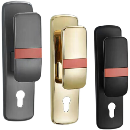 Huili customized silent door lock luxury bedroom door lock universal solid wood door handle black gold straight push door lock XF02 black 35-50mm universal type with key