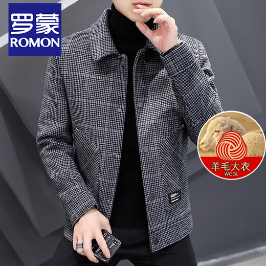 Lomon Plaid Lapel Jacket Men's Short Wool Woolen Jacket Plaid Autumn and Winter Thickened Youth New Jacket Men's 2903 Khaki XL 180 140160Jin Jin equals 0.5 kg